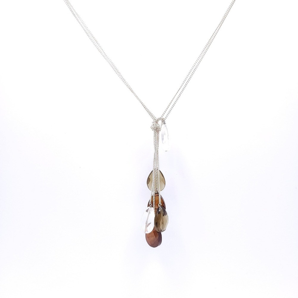 J Jill Multi Stone Necklace Silver‎ Tone Teardrop Dangle 16in - Picture 2 of 5